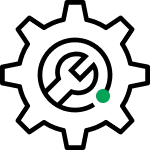 A single green square is positioned on the right side of an otherwise plain black background. The green square has a small gray triangle attached to its upper left corner.